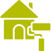 House with paint roller icon, green color.